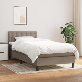 Cama box spring con colchón tela gris taupe 90x190 cm