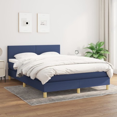 Cama box spring con colchón tela azul 140x190 cm