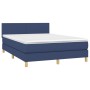 Cama box spring con colchón tela azul 140x190 cm