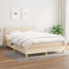 Cama box spring con colchón tela color crema 140x190 cm