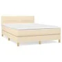 Box spring bed with cream fabric mattress 140x190 cm by vidaXL, Beds and slatted bases - Ref: Foro24-3140614, Price: 398,70 €...