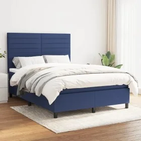 Box spring bed with blue fabric mattress 140x190 cm by vidaXL, Beds and slatted bases - Ref: Foro24-3141855, Price: 522,28 €,...