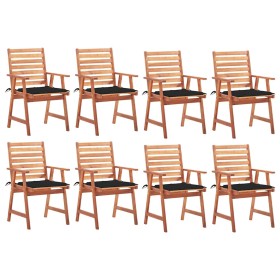 Sillas comedor de jardín y cojines 8 uds madera maciza acacia
