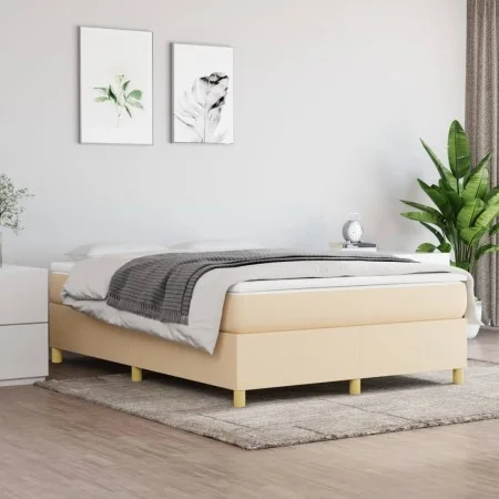 Box spring bed with cream fabric mattress 140x190 cm by vidaXL, Beds and slatted bases - Ref: Foro24-3144519, Price: 384,62 €...