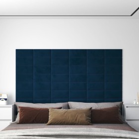 Paneles de pared 12 uds cuero sintético azul 30x15