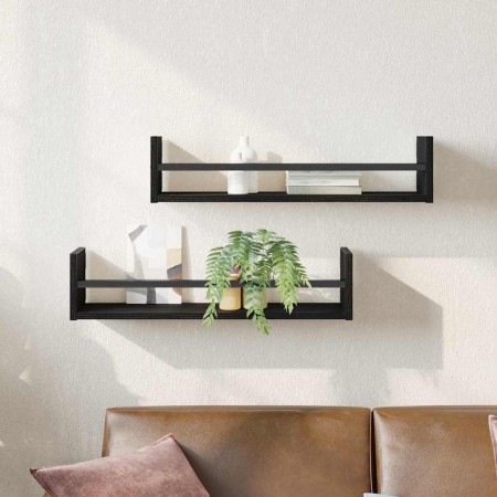 Estante de pared con estante 2 pcs Roble negro 60 x 16 x 14 cm