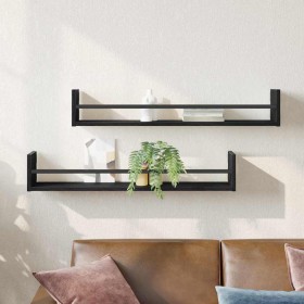 Estante de pared con estante 2 pcs Roble negro 80 x 16 x 14 cm