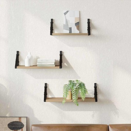 Conjunto de estantes de pared con estante 3 pcs Roble artisan