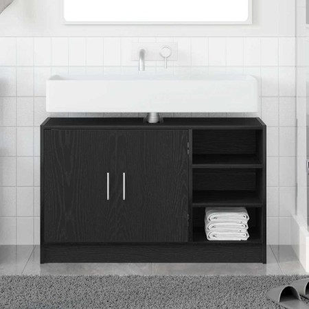 Armario de Lavabo con puerta Roble Negro 90 x 29 x 55 cm
