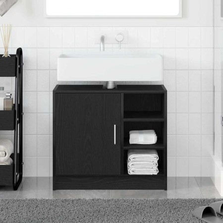 Armario de Lavabo con puerta Roble Negro 63 x 29 x 55 cm