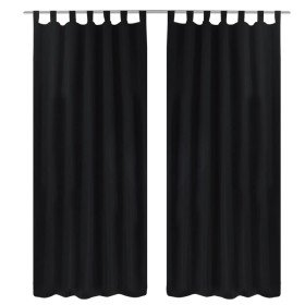 2 cortinas negras micro-satinadas con trabillas, 140 x 225 cm