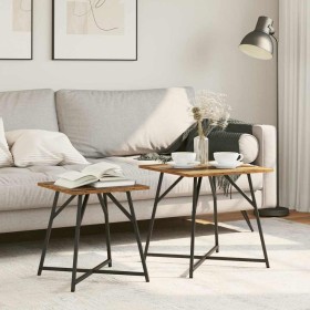 Conjunto de mesas auxiliares 2 pcs Madera vieja y Negro