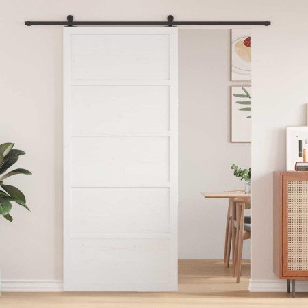 Puerta de Granero Blanco 90 x 208 cm Madera maciza de Pino