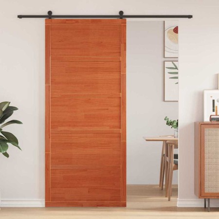 Puerta de Granero Marrón cera 80 x 208 cm Madera maciza de Pino