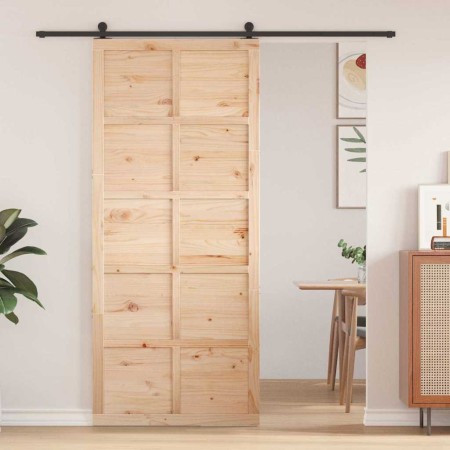 Puerta Corrediza Marrón 100 x 210 cm Madera maciza de pino