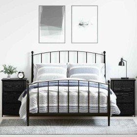 Armario de Noche con cajón Negro Madera sólida recuperada en Mesitas de noche | Comprar online en Foro24