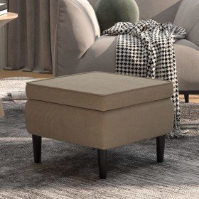 Taburete con patas de madera terciopelo gris claro