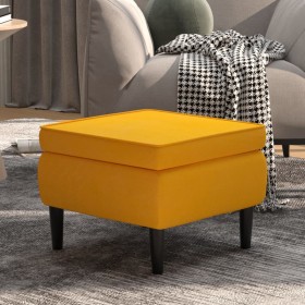 Taburete con patas de madera terciopelo amarillo