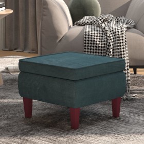 Taburete con patas de madera terciopelo azul