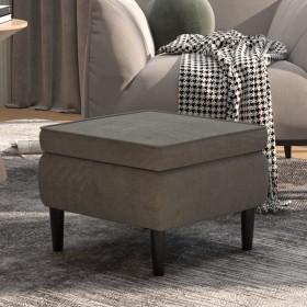 Taburete con patas de madera terciopelo gris oscuro