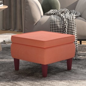 Taburete con patas de madera terciopelo rosa