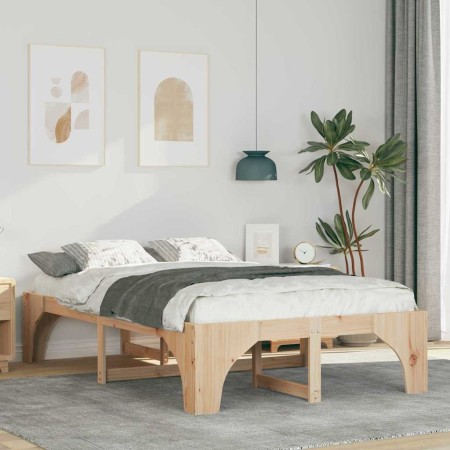 Estructura de cama Marrón 135 x 190 cm Madera de pino macizo en Camas y somieres | Comprar online en Foro24
