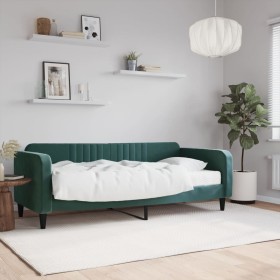 Sofá cama con colchón terciopelo verde oscuro 90x200 cm