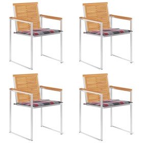 Sillas de jardín 4 unidades con cojines madera maciza teca