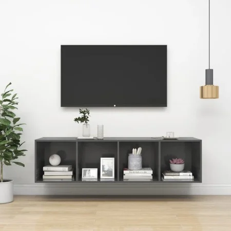 Glossy gray plywood wall TV cabinet 37x37x142.5 cm by vidaXL, TV Furniture - Ref: Foro24-805497, Price: 46,36 €, Discount: %