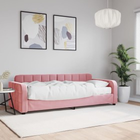Sofá cama con colchón terciopelo rosa 80x200 cm