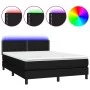 Box spring bed mattress and LED lights black fabric 140x190 cm by vidaXL, Beds and slatted bases - Ref: Foro24-3133071, Price...