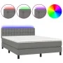 Box spring bed mattress and LED lights dark gray fabric 140x190 cm by vidaXL, Beds and slatted bases - Ref: Foro24-3133470, P...