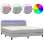 Box spring bed mattress and LED lights light gray fabric 160x200 cm by vidaXL, Beds and slatted bases - Ref: Foro24-3133485, ...