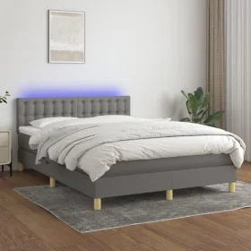 Box spring bed mattress and LED lights dark gray fabric 140x200 cm by vidaXL, Beds and slatted bases - Ref: Foro24-3134038, P...