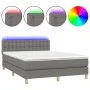 Box spring bed mattress and LED lights dark gray fabric 140x200 cm by vidaXL, Beds and slatted bases - Ref: Foro24-3134038, P...