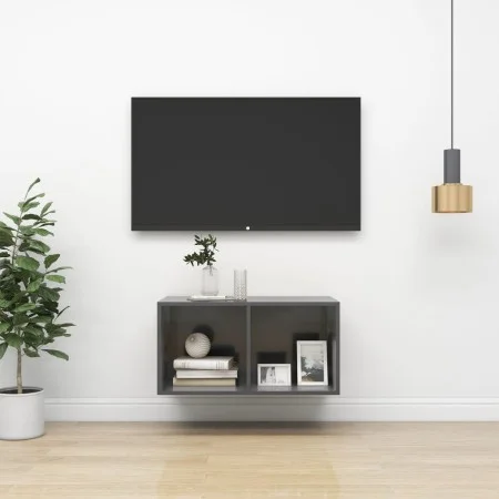 Glossy gray plywood wall TV cabinet 37x37x72 cm by vidaXL, TV Furniture - Ref: Foro24-805479, Price: 40,04 €, Discount: %