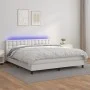 Box spring bed with mattress and LED white synthetic leather 160x200 cm by vidaXL, Beds and slatted bases - Ref: Foro24-31342...