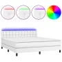 Box spring bed with mattress and LED white synthetic leather 160x200 cm by vidaXL, Beds and slatted bases - Ref: Foro24-31342...