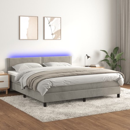 Cama box spring colchón y LED terciopelo gris claro 180x200 cm de vidaXL, Camas y somieres - Ref: Foro24-3134357, Precio: 507...