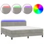 Box spring bed with mattress and LED light gray velvet 180x200 cm by vidaXL, Beds and slatted bases - Ref: Foro24-3134357, Pr...