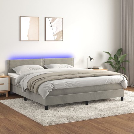 Cama box spring colchón y LED terciopelo gris claro 160x200 cm de vidaXL, Camas y somieres - Ref: Foro24-3134351, Precio: 472...