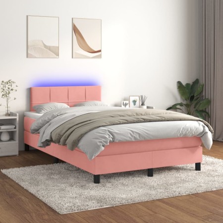 Cama box spring colchón y LED terciopelo rosa 120x200 cm de vidaXL, Camas y somieres - Ref: Foro24-3134398, Precio: 392,72 €,...