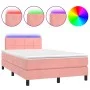 Box spring bed with mattress and LED pink velvet 120x200 cm by vidaXL, Beds and slatted bases - Ref: Foro24-3134398, Price: 3...