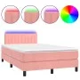 Box spring bed with mattress and LED pink velvet 120x200 cm by vidaXL, Beds and slatted bases - Ref: Foro24-3134518, Price: 3...