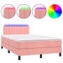 Cama box spring colchón y LED terciopelo rosa 120x200 cm de vidaXL, Camas y somieres - Ref: Foro24-3134518, Precio: 393,06 €,...