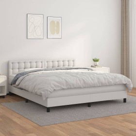 Cama box spring con colchón cuero sintético blanco 160x200 cm