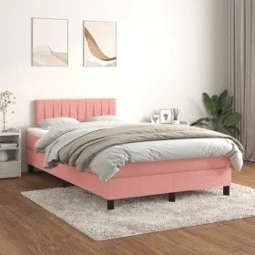 Box spring bed with pink velvet mattress 120x200 cm by vidaXL, Beds and slatted bases - Ref: Foro24-3141418, Price: 368,75 €,...