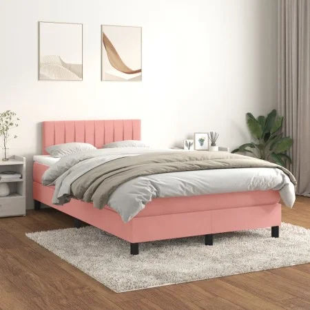 Box spring bed with pink velvet mattress 120x200 cm by vidaXL, Beds and slatted bases - Ref: Foro24-3141418, Price: 368,75 €,...