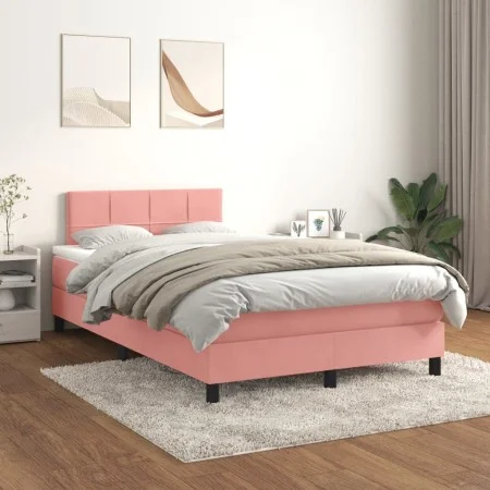 Box spring bed with pink velvet mattress 120x200 cm by vidaXL, Beds and slatted bases - Ref: Foro24-3141298, Price: 359,73 €,...