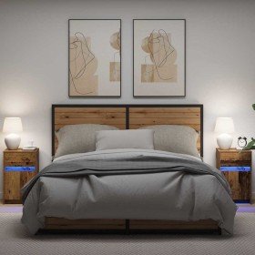 Armario de Noche LED 2 pcs Madera vieja 38 x 34 x 61 cm